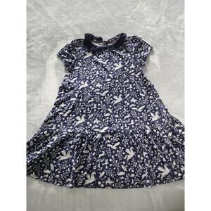Mini Boden Girls Navy Print Dress Sz 5-6Y